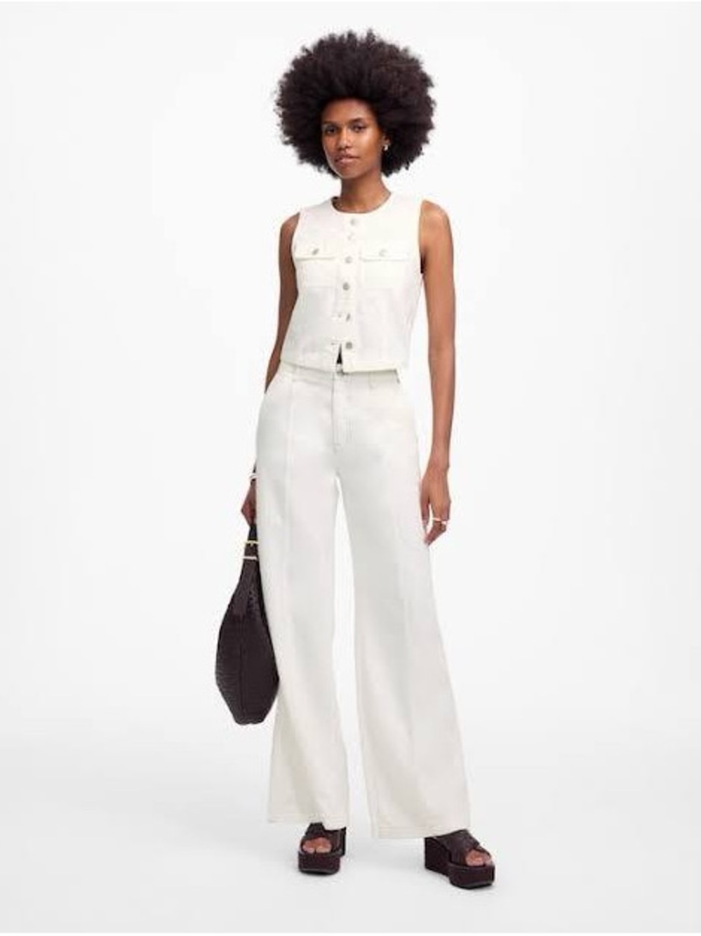Madewell Wide Sweep Denim Trousers White/Ivory Size 24 High Rise Wide Leg